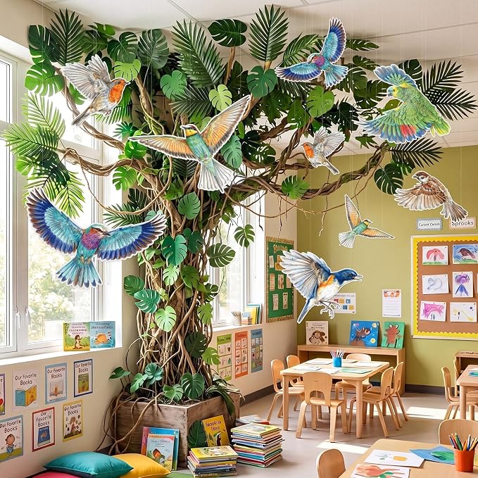 18 Pcs Large Bird Party Decorations 3D Realistic Watercolor Paper Hanging Bird Decoration Paper Songbird Birthday Party Supplies for Wedding Garden Baby Shower Room Ceiling Decor