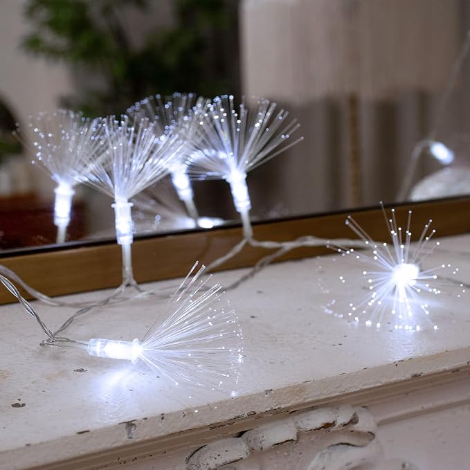 33FT 80 LED Fiber Optic Fairy String Lights Starburst Firework Light Battery Powered for Wedding, Christmas Tree, Garden, Patio, Party Decoration (White)