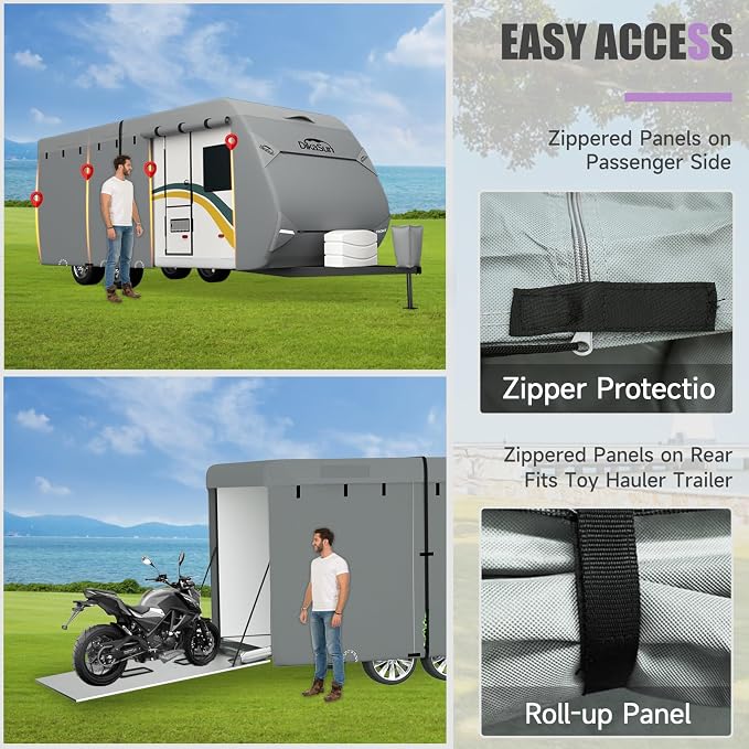 Travel Trailer RV Cover 16-18 FT, Upgraded 7 Layers Top Waterproof Camper Cover, Heavy Duty Toy Hauler RV Cover for Winter Snow with Tongue Jack Cover, Gutter Covers
