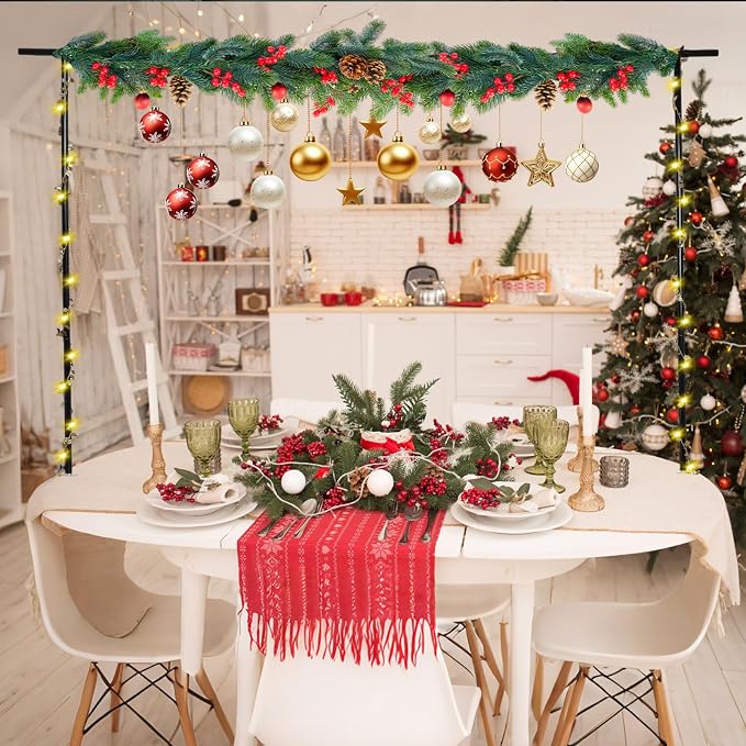 Over The Table Rod Stand with Clamps Adjustable 15''-47'' Tall 31"-90" Length Table Arch Stand with Clamps for Wedding Birthday Home Party Decoration (Black)