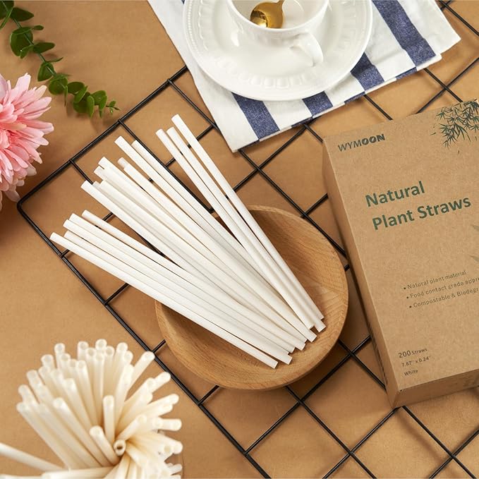 3-Pack Natural Plant Straws | 600 PCS 7.8'' Disposable Drinking Straws | Durable for Hot & Cold Drinks