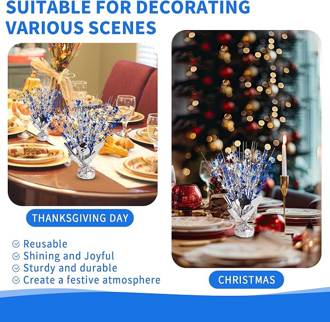 12 Pack Metallic Foil Spary Centerpieces for Tables, Silver NavyBlue Centerpieces for Tables Decorations, Star Brust Table Centerpieces for Birthday Graduation Wedding Baby Shower Party