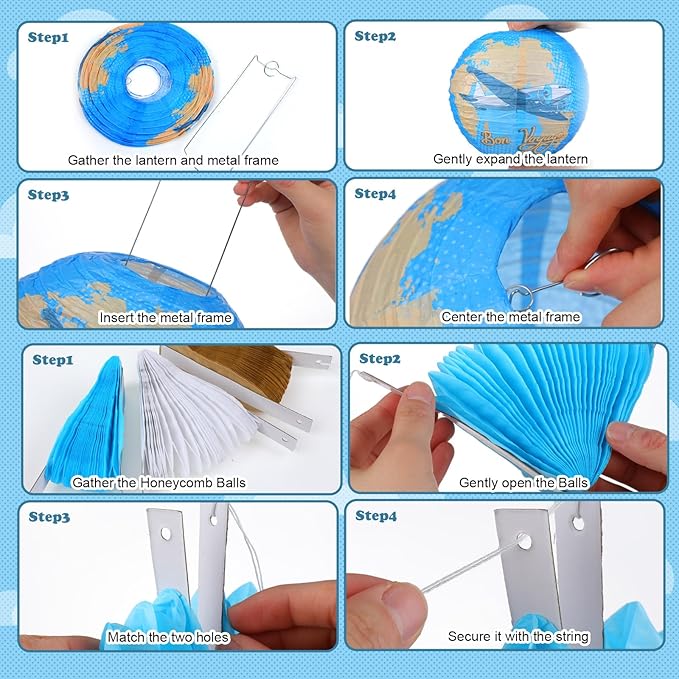 Baquler 18 Pcs Travel Party Party Decoration Around The World Bon Voyage Hanging Paper Lantern Let The Adventure Begin Fans Honeycomb Ball for Birthday Baby Shower Ceiling Decor Supplies
