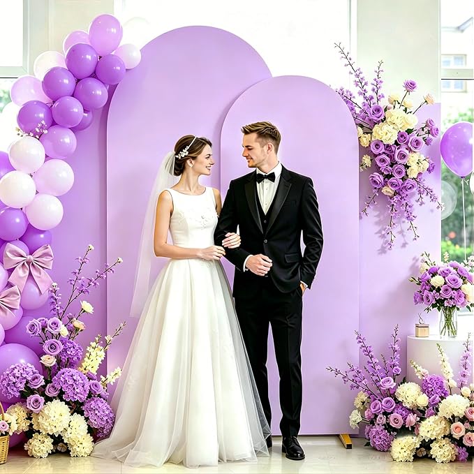 FUHSY Lavender Arch Cover 6FT, 7.2FT Spandex Arch Stand Covers Stretchy Fitted Backdrop Covers Set of 2 Chiara Backdrop Stand Fabric Lilac Arched Frame Cover for Birthday Balloon Decor