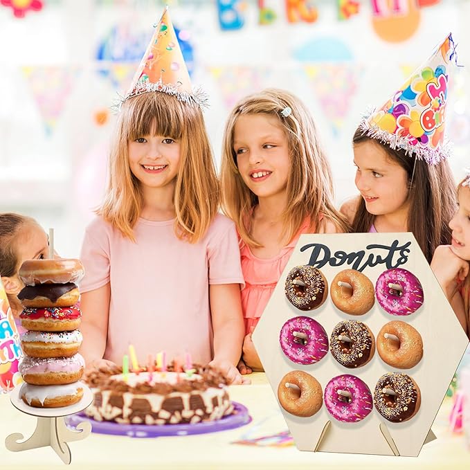 6 Pack Donut Stand Set Donut Wall Display Stand for Party Wooden Doughnut Board Holder for Dessert Table Baby Shower Wedding Birthday
