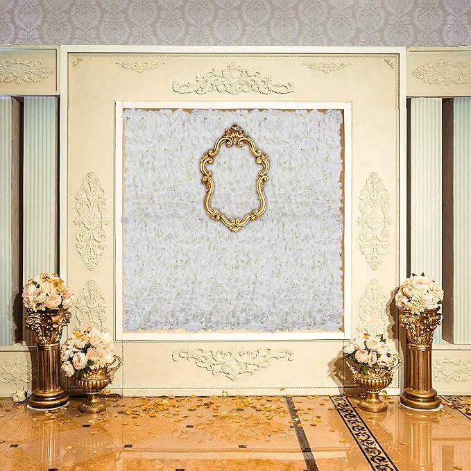 BLOSMON Flower Wall Panel Backdrop: 6 Pcs 24 x 16 Inch Ivory White Artificial Hydrangea Floral Walls for Wedding Party Baby Bridal Shower Decor - Hanging Fake Silk Flower Backdrop Decoration