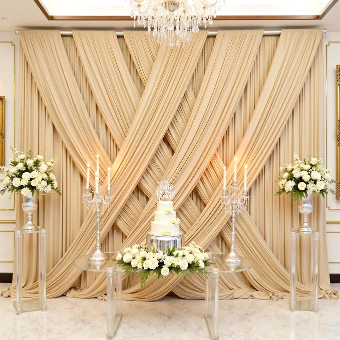 20ft×12ft Champagne Backdrop Curtain for Wedding Parties, 4 Panels Wrinkle Free Polyester Photo Backdrop Drapes Back Drop Cloth for Birthday Photography Background