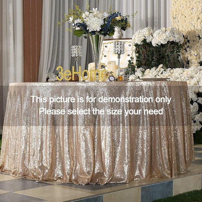 Poise3EHome 120-Inch Round Sequin Tablecloth for Party Cake Dessert Table Exhibition Events, Champagne