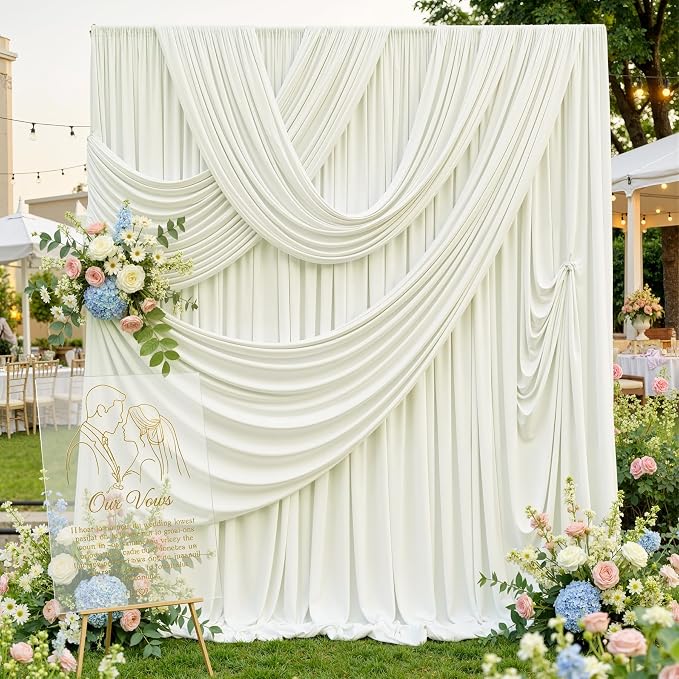 40ftx12ft Wrinkle Free Ivory Backdrop Curtain, 8 Panels 12FT Height Ivory Wedding Backdrop Drapes, Silky Polyester Back Drop Cloth for Birthday Photography Background Party Backdrop Draping