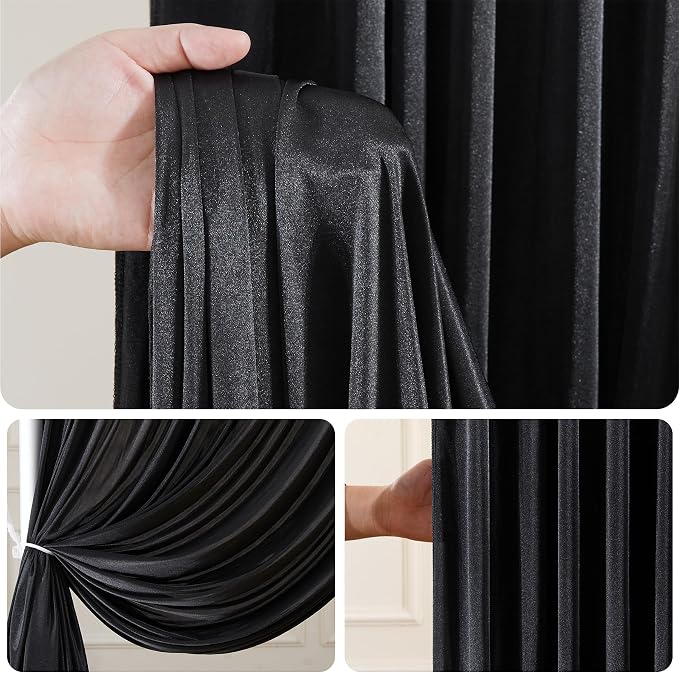 10x10ft Black Glitter Backdrop Curtain for Parties, Wrinkle Free Satin Photo Backdrop Drapes 2 Panels 5x10FT Shimmer Back Drop Cloth for Christmas Wedding Photography Twilight Birthday Decorations