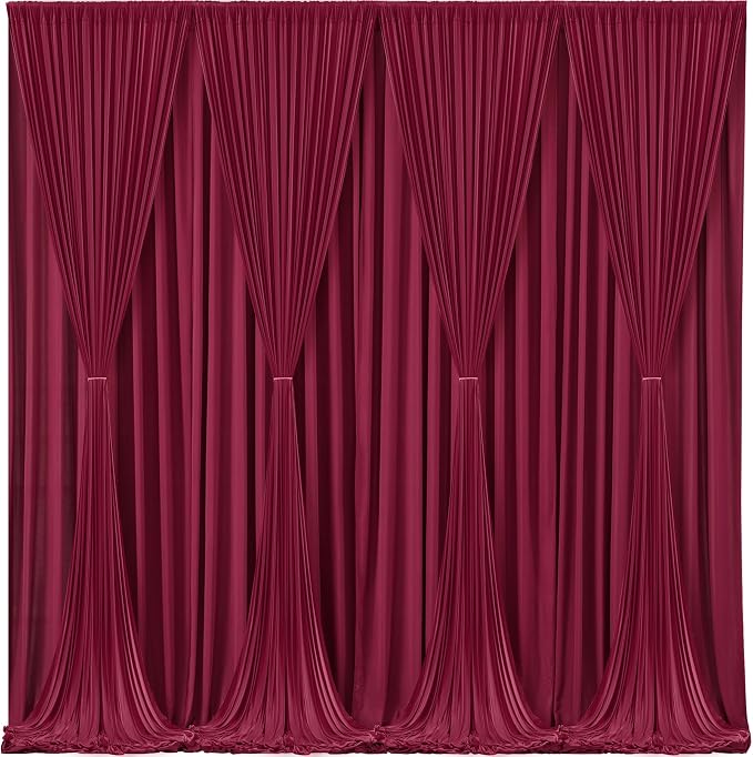 Burgundy Backdrop Curtains - 8 Panel Wrinkle-Free Polyester Photography Drapes for Baby Shower & Birthday Party - 32 X 10FT