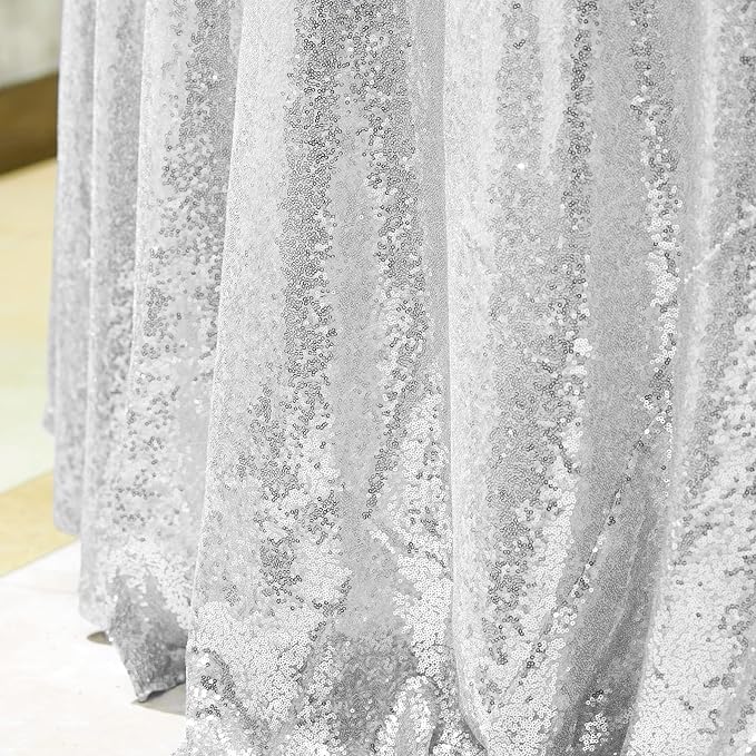 Sequin Tablecloth 108" Round Silver Table Cloth Glitter Tablecloth Sparkly Drape Table Covers for Wedding Birthday Ceremony Party Baby Bridal Shower Decorations