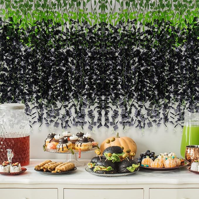 24Pcs Artificial Wisteria Hanging Flowers, 3.6Ft/Pcs Black Fake Wisteria Garland for Wedding Party Home Garden Indoor Outdoor Decoration
