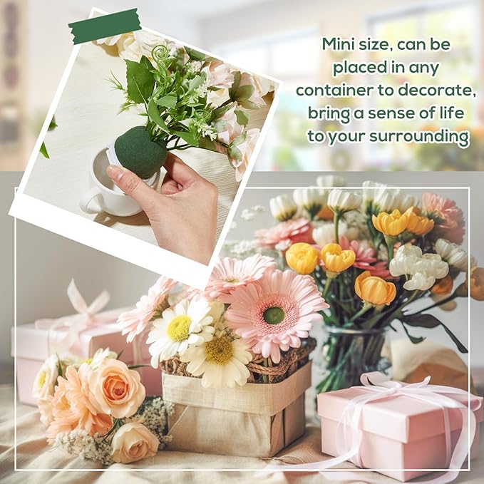 Tessco 36 Pcs Mini Floral Foam Holder Round Floral Foam with Green Arrangement Wire Arrangement Supplies for Table Wedding Wine Bottle Decor