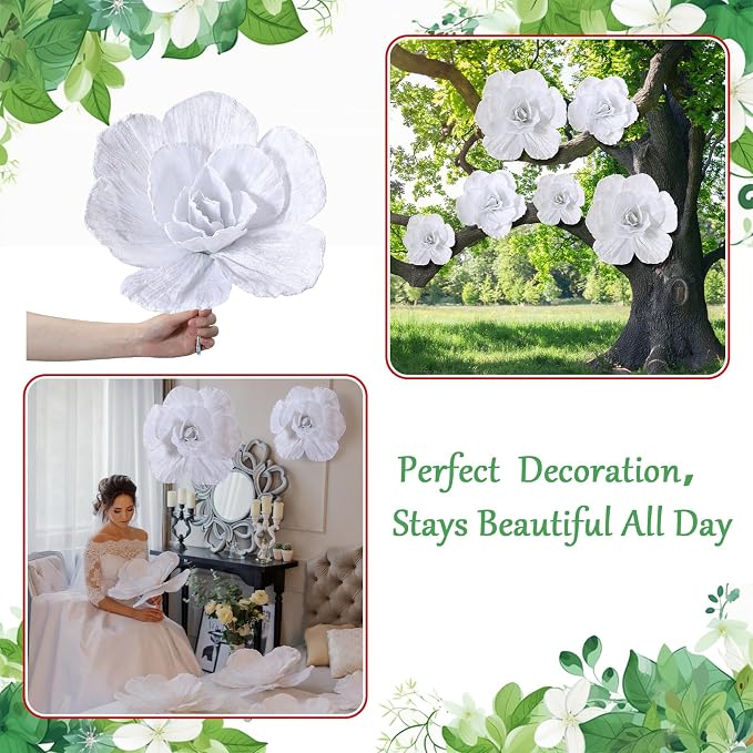 Norme 3 Pcs Artificial Giant Flowers for Decoration 12, 16, 20 Inch Wedding Large Rose Petals Giant Flowers Large White Rose for Wedding, Home Decor, Anniversary Birthday Valentine's Day
