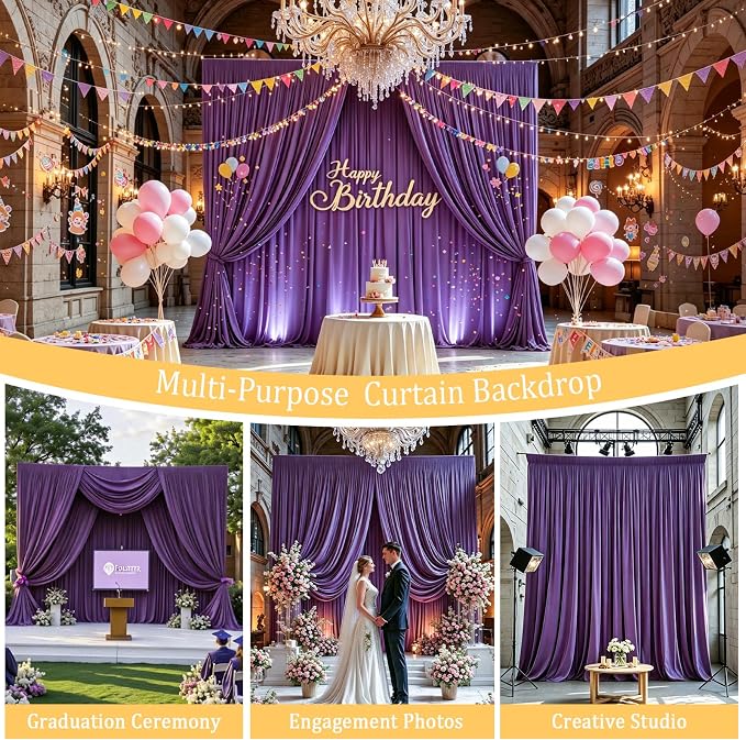 Gallety Lavender Backdrop Curtain for Wedding, Photo Backdrop Curtain for Bridal Shower Decorations - 10FT x 10FT Purple Backdrop Fabric with Rod Pockets for Celebration,Birthday,Girls' Theme Parties
