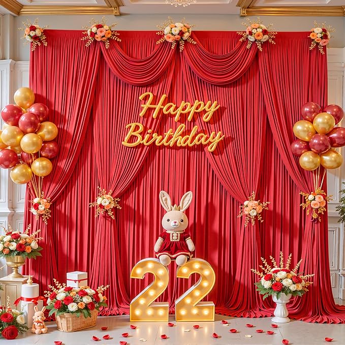 20x12ft Red Backdrop Curtains for Parties Wrinkle Free Fabric Backdrop Curtain Birthday Photo Drapes Backdrop for Wedding Baby Shower Bridal Shower Photography Stage Back Drop 4 Panels 5x12FT