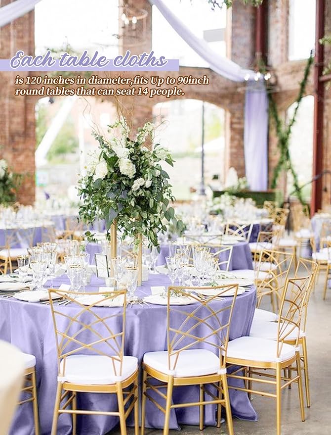Pesonlook 12 Pack Lavender Round Tablecloth-120 Inch Lavender Table Cloth Polyester Round Table Cover Washable Fabric Table Cover for Wedding/Party/Banquet/Dining/Buffet Table(Lavender/120 Inch)