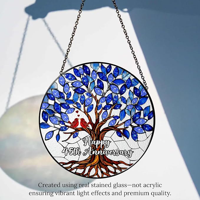 45th Wedding Anniversary Stained Glass Suncatcher, 6x6' Anniversary Decorations, 45th Celebration Marriage Gifts for Parents, Couple, Wife & Husband, 45 Wedding Milestone Keepsake