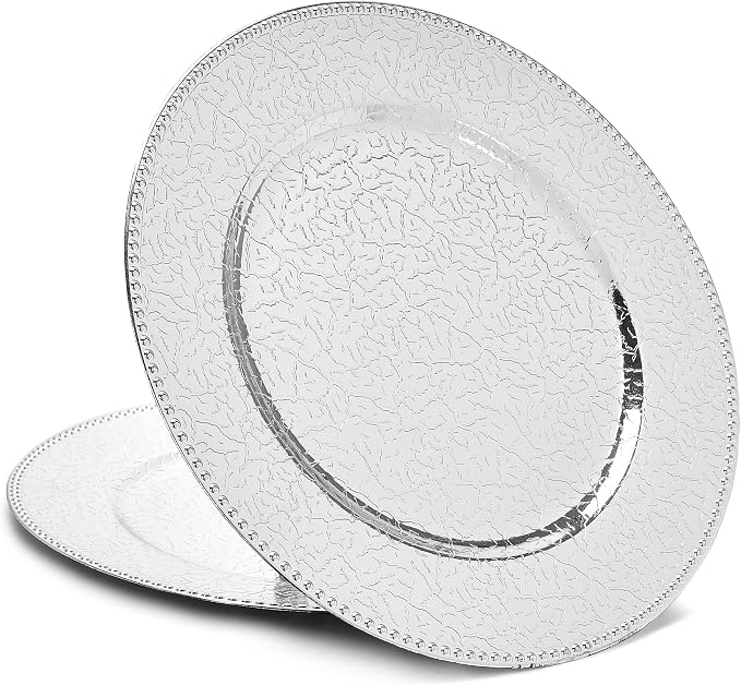 13 Inch Multi-Pack Bulk Round Plastic for Dinner Charger Plates | 12PCS Plastic Charger Plates ,Elegant Table Decor for Weddings Events Parties Receptions Birthdays Anniversaries Holidays