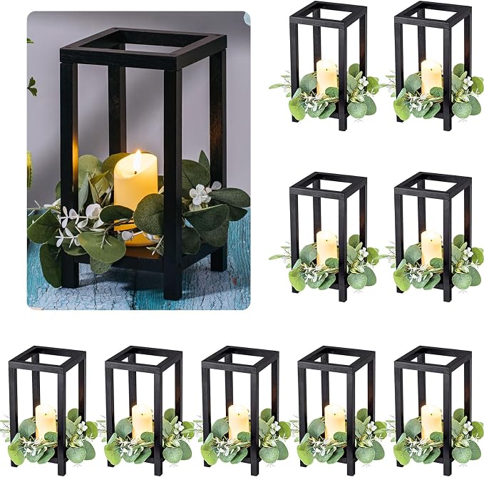 Geelin 10 Pcs Wooden Wedding Lantern Centerpiece Candle Lantern Table Wooden Candle Holder Decorative for Wedding Party Table Valentine Decor(10.59 in,Black)