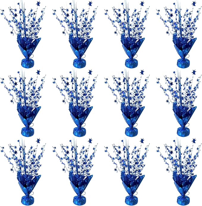 12 Pcs Metallic Foil Spray Centerpiece Party Star Table Decoration Brust Glitter Table Topper Decor for Birthday Graduation Holiday Christmas Dining Celebration New Year Party Supplies, Blue