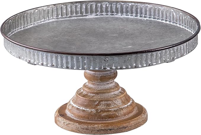 SOFE Rustic Galvanized Metal Cake Stand, Cupcake Stand Rustic Round Dessert, Appetizer Display Riser Stand with Wood Base Table Centerpiece for Wedding, Birthday, Party, Dining Room Kitchen Supplies