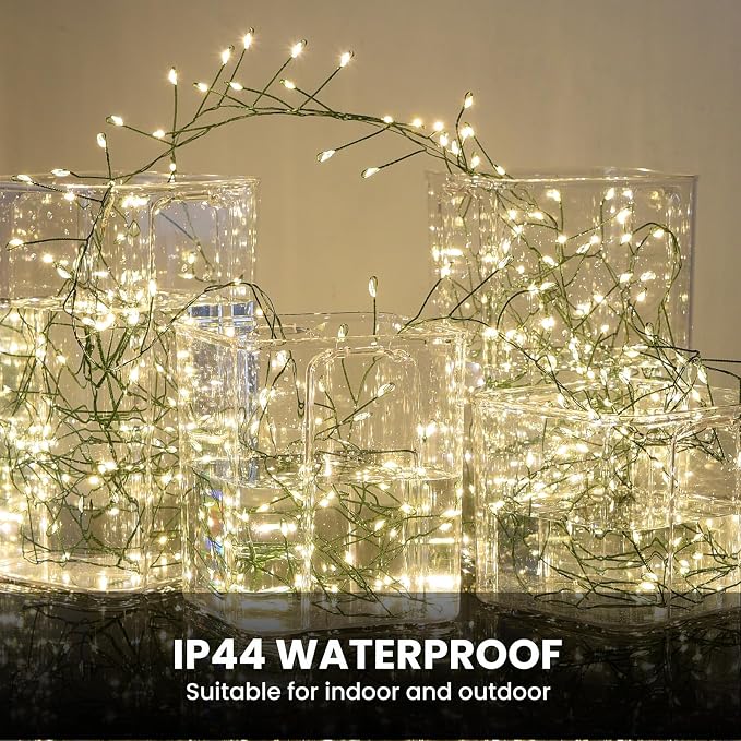 Fairy Lights Plug in, Dailyart 2000 Led Twinkle String Light with Remote 130Ft Waterproof 8 Modes Warm Cluster Lights with Timer for Bedroom Wreath Window Wedding Christmas Tree Decoration, Green Wire