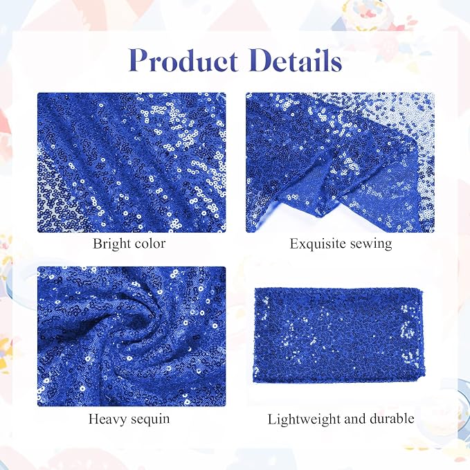 Newwiee 54 Pcs Blue Sequin Chair Sashes and Table Runners, 48 Sequin Chair Bows, 6 Glitter Table Runners for Birthday Party Wedding Banquet Holiday Decorations