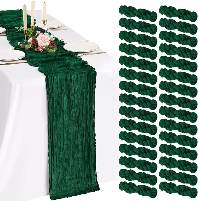 30 Pack Cheesecloth Table Runner 10FT Emerald Green Table Runner Boho Gauze Cheese Cloth Table Runners Long Rustic Sheer Table Decorations for Wedding Party Baby Bridal Shower Birthday Holiday Home