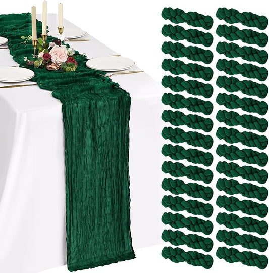 30 Pack Cheesecloth Table Runner 10FT Emerald Green Table Runner Boho Gauze Cheese Cloth Table Runners Long Rustic Sheer Table Decorations for Wedding Party Baby Bridal Shower Birthday Holiday Home