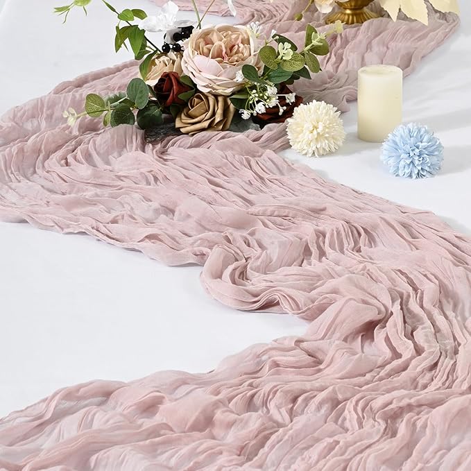 15 Packs Cheesecloth Table Runner Dusty Pink,10 Ft Rustic Gauze Boho Wedding Table Runner Decoration, Wedding Table Decor Table Cloth for Wedding Party Bridal Shower Table,21.5x120in