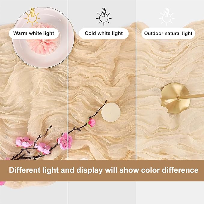 12 Pack Beige Cheesecloth Table Runner, 35x120 Inch Spring Gauze Cheese Cloth Table Runners 10 FT Beige Table Runner for Wedding Baby Shower Birthday Party Table Decors
