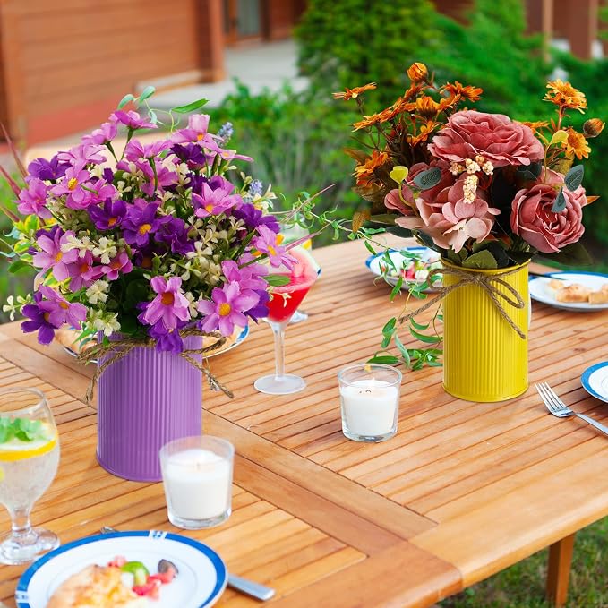 Rustic Vase for Table Centerpieces 4.33 Inch Small Petite Flower Vase with Twine Bow Vintage Farmhouse Decor for Wedding Reception Dining, Home Galvanized Metal Buckets(Multicolor,24 Pcs)