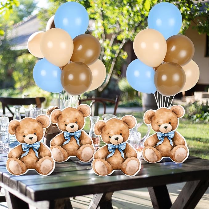 4 Sets Balloon Stand Kit for Table Bear Baby Shower Tables Centerpieces with Balloon Boy Baby Shower Decorations for Bear Theme Gender Reveal Birthday Party Table Decorations Supplies