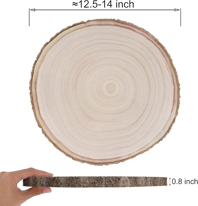 Prsildan 4 Pcs Large Natural Wood Slices, 12.5-14 Inches Unfinished Wood Centerpieces for Tables, DIY Round Rustic Wooden Circle Crafts for Wedding Table Décor
