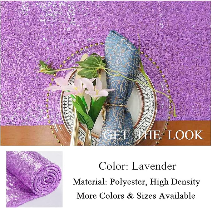 ShinyBeauty 12x108 Inch Lavender Sequin Table Runner 1 Pack - Sparkling Party Decor for Wedding, Birthday, Dining Events, Glittery Table Cover Accessories
