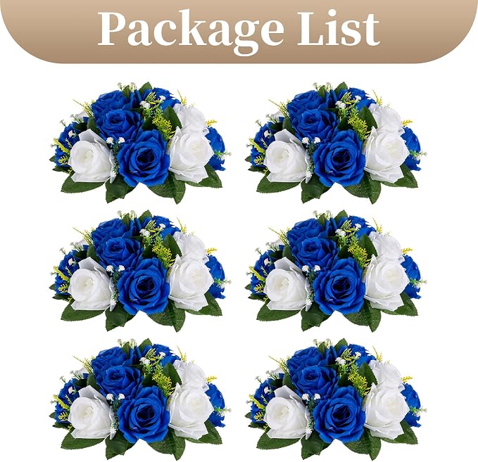 Sziqiqi Blue Artificial Flowers for Decoration Fake Kissing Flower Balls for Wedding Centerpieces Tables Flower Centerpiece Arrangement for Party Festival