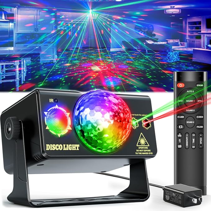 Party Lights Dj Disco Light Disco Ball Light LED Stage Strobe Lights Projector Sound Activated with Remote Control for Parties Club Bar Holiday Christmas Dance Gift Birthday Xmas Wedding Home Décor