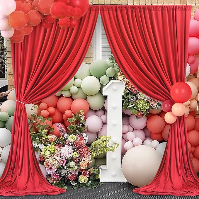 20ft×8ft Wrinkle Free Red Backdrop Curtain for Party, 4 Panels 5×8ft Thick Silky Polyester Red Photo Backdrop Drapes Curtains for Birthday Baby Shower Themed Parties Wedding Photography