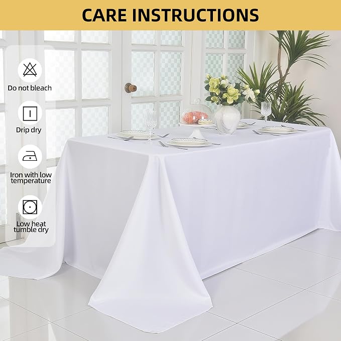10-Pack 90x156 inch White Table Cloths, Solid Stain and Wrinkle Resistant Oblong Tablecloth, Premium Plain Weave Polyester Fabric Rectangle Table Linen Covers for Hotel, Banquet
