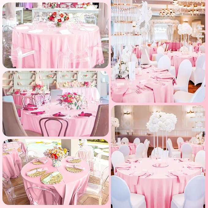 Pesonlook 12 Pack Round Tablecloth Pink Polyester 90 Inch Washable Fabric Round Table Cover Pink Tablecloth for Wedding/Party/Banquet/Dining/Buffet Table