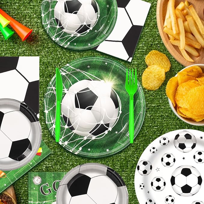 182Pcs Soccer Birthday Party Decorations,Soccer Plates and Napkins Tableware Set for Sports Soccer Theme Party Supplies, Serve 30