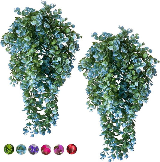 Lakiyfye Vine Plant Fake 4 Pcs Ferns Artificial Plants Large Faux Hanging Plant Artificial Hanging Plants Wall Plants Fake Ivy Room Decor Home Garden Wedding Party Indoor Outdoor Decorations(Blue)