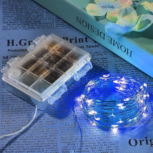 Ariceleo 1 Pack 65.6 Ft. Battery Operated Outdoor String Lights with Remote & Timer, LED Blue Fairy Lights, Waterproof Twinkle Lights for Bedroom, Dorm, Mason Jar, Wedding, Party, Christmas