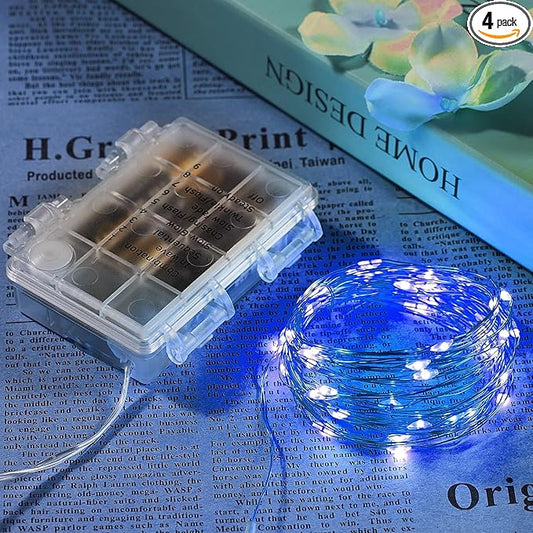 Ariceleo 4 Pack 65.6 Ft. Battery Operated Outdoor String Lights with Remote & Timer, LED Blue Fairy Lights, Waterproof Twinkle Lights for Bedroom, Dorm, Mason Jar, Wedding, Party, Christmas