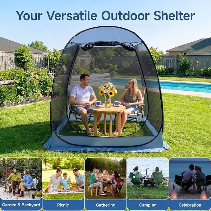 Alvantor Pop Up Screen House Tent, Instant Outdoor Gazebo with Mosquito Netting & UPF 50+ Sun Protection, Portable Canopy Shelter for Patio, Backyard, Camping (2-10 Person)