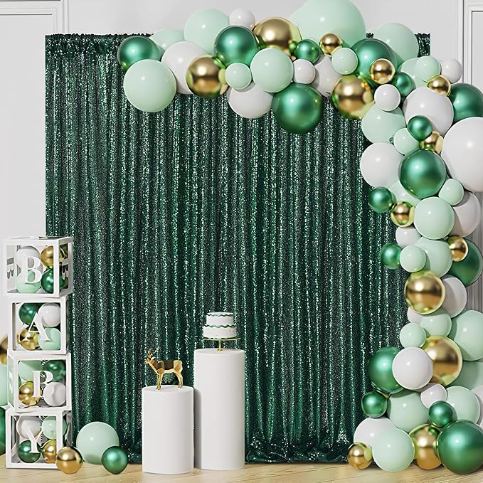 B-COOL Set of 6 Panels 2ftx8ft Emerald Green Sequin Backdrop Sparkle Background Curtains Fabric Glitter Backdrop for Party Ceremony Wedding Birthday Decoration