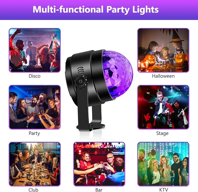 Litake UV Black Light for Glow Party, Sound Activated Party Light with Remote, LED Disco Ball Strobe Light in Dark Party Supplies, Dj Lighting for Halloween Birthday Home Dance Party Decoration 4 Pack