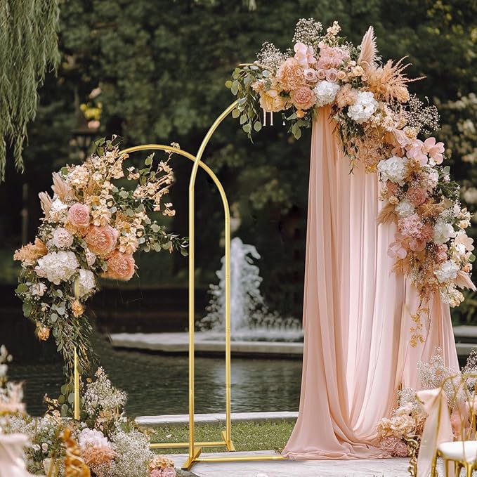 RUBFAC Metal Arch Backdrop Stand Set of 2 (6FT & 7.2FT), Gold Wedding Arch Frame Balloon Stand for Birthday Baby Shower Anniversary Bridal Graduation Indoor Outdoor Party Decoration